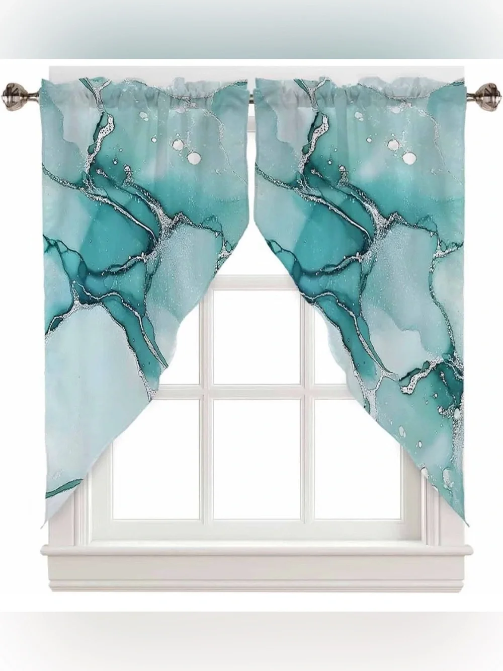 Turquoise Marble Watercolor Window Curtains 28”x36”